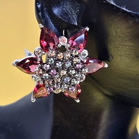 925 Sterling Silver Set Ring Sz 8.75 & Earrings with Natural Garnet & Sapphire - Picture 5 of 11